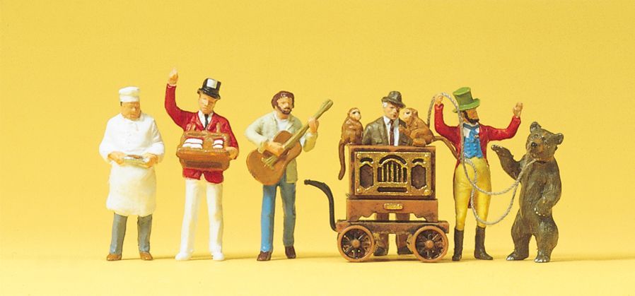 Preiser 24653 HO規 街頭藝人 手風琴家 吉他手 訓獸師