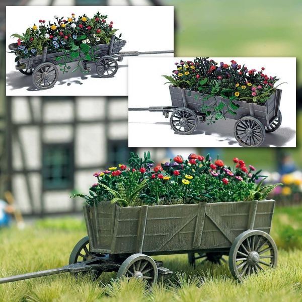 Busch 1228 HO scale, Wooden Cart with Flowers