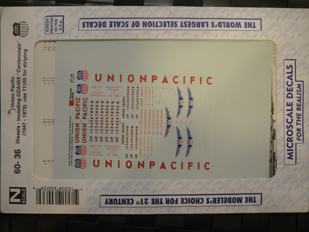 Microscale 60-36 Union Pacfic 轉印紙 Diesels (1-1303)