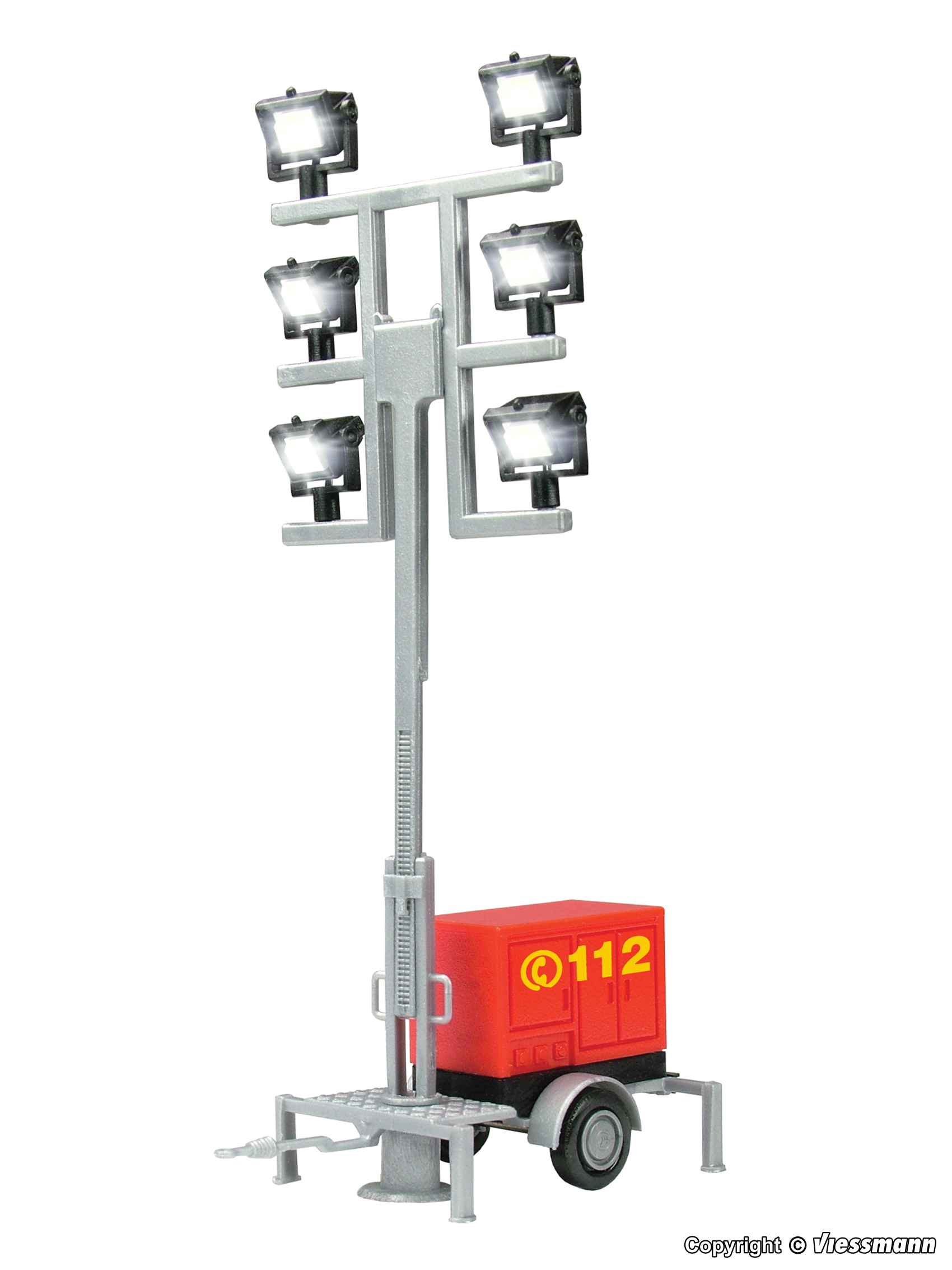 Viessmann 1344 HO規 Luminous giraffe fire brigade on a trailer with 6 LEDs white 拖車上的探照燈.6盞LED白光