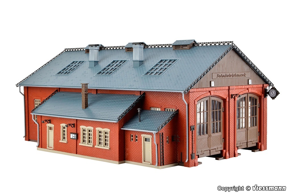 Vollmer 45753 H0 scale, Loco shed with door lock mechanism, double track