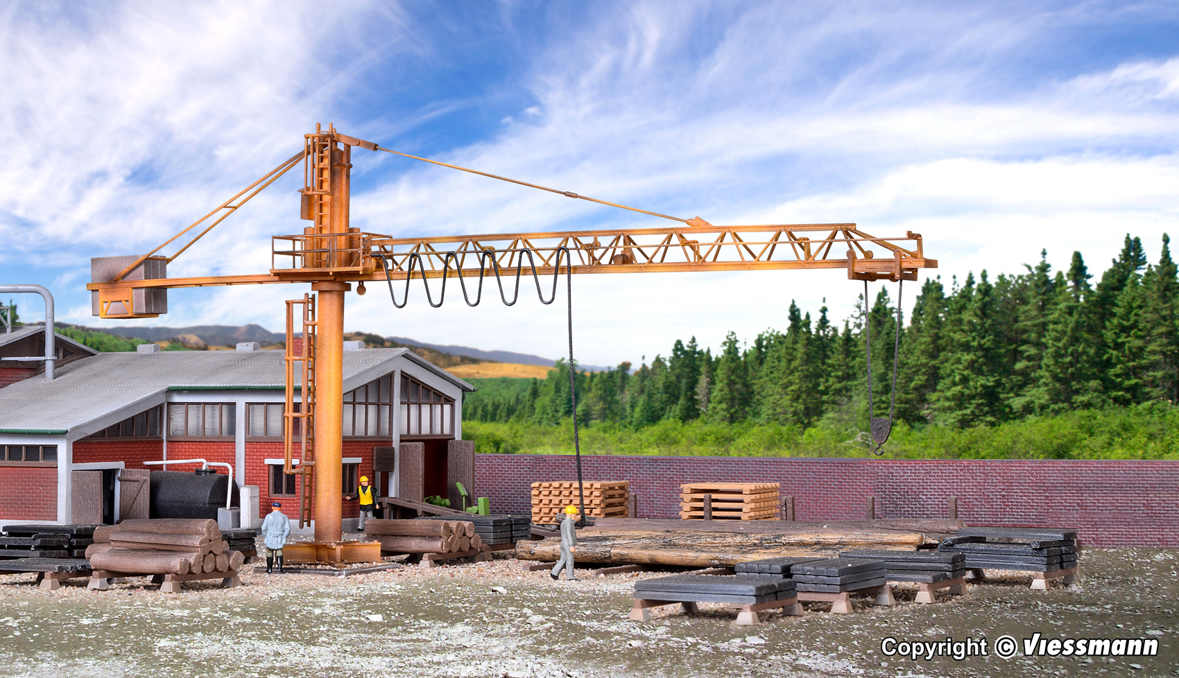 Kibri 39817 HO scale, Crane with timber yard
