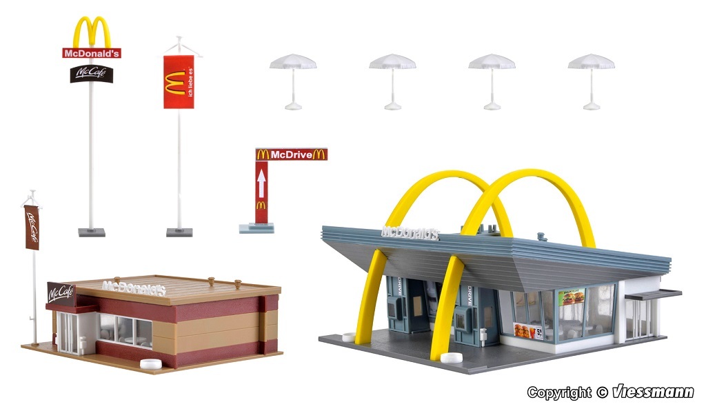 Vollmer 43635 HO scale, McDonald`s fast food restaurant with McCafé
