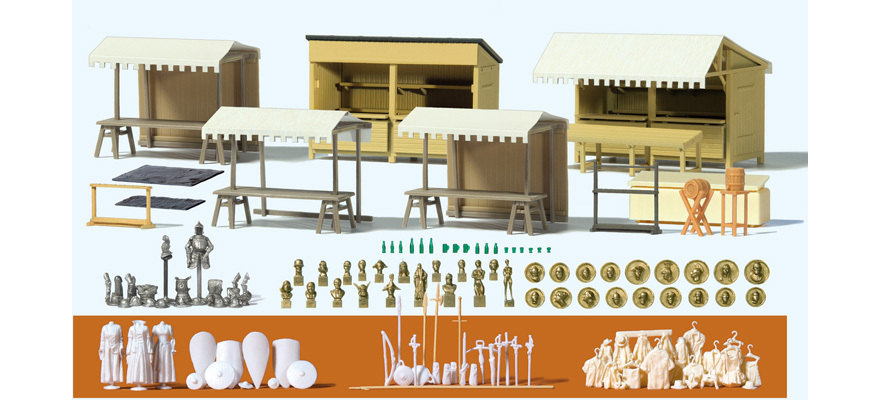 Preiser 17216 HO規 中世紀攤位.貨品.未上色