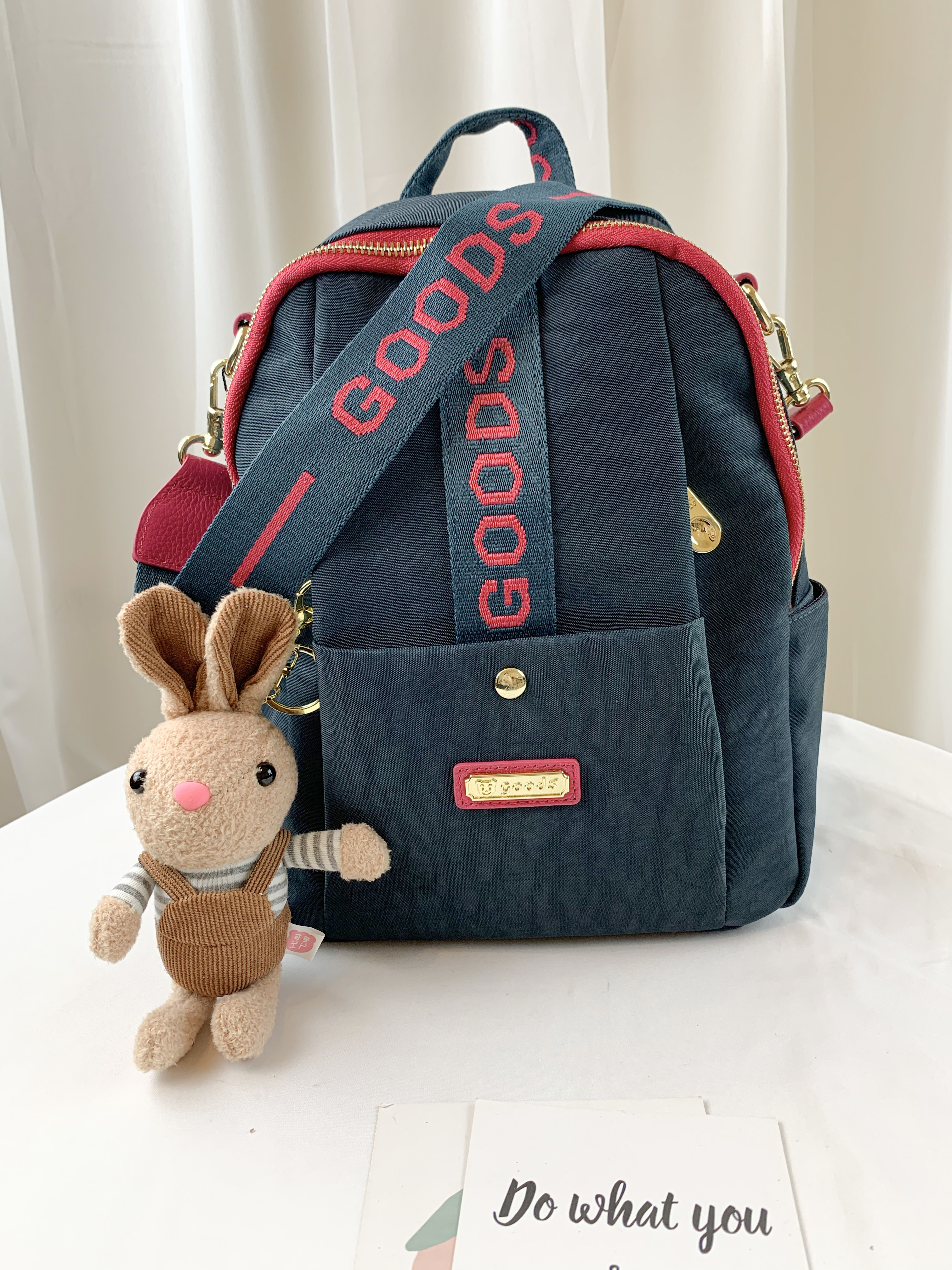 GOODS 織帶綠桃 防潑水後背包 / 側背包 附小熊吊飾 #2743