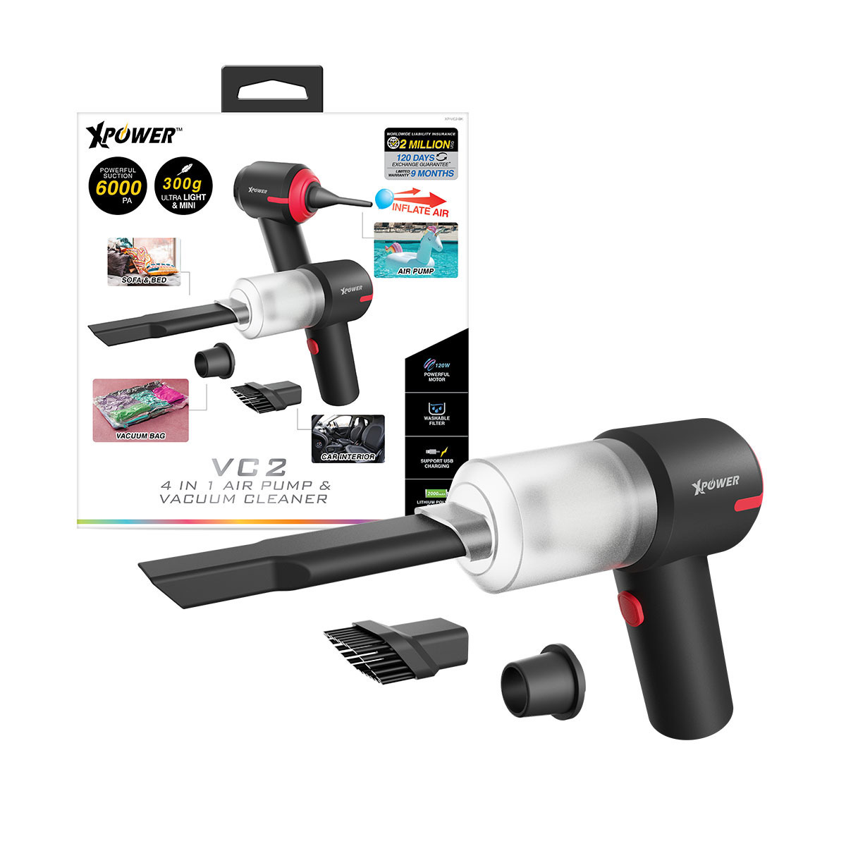 XPOWER VC2 迷你充電吸塵機+電泵