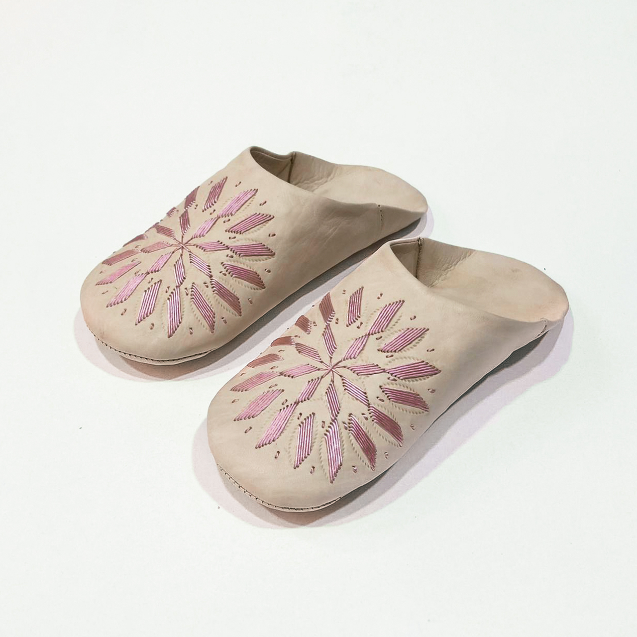 柏柏手工鞋 ｜粉櫻小花 - 圓｜摩洛哥