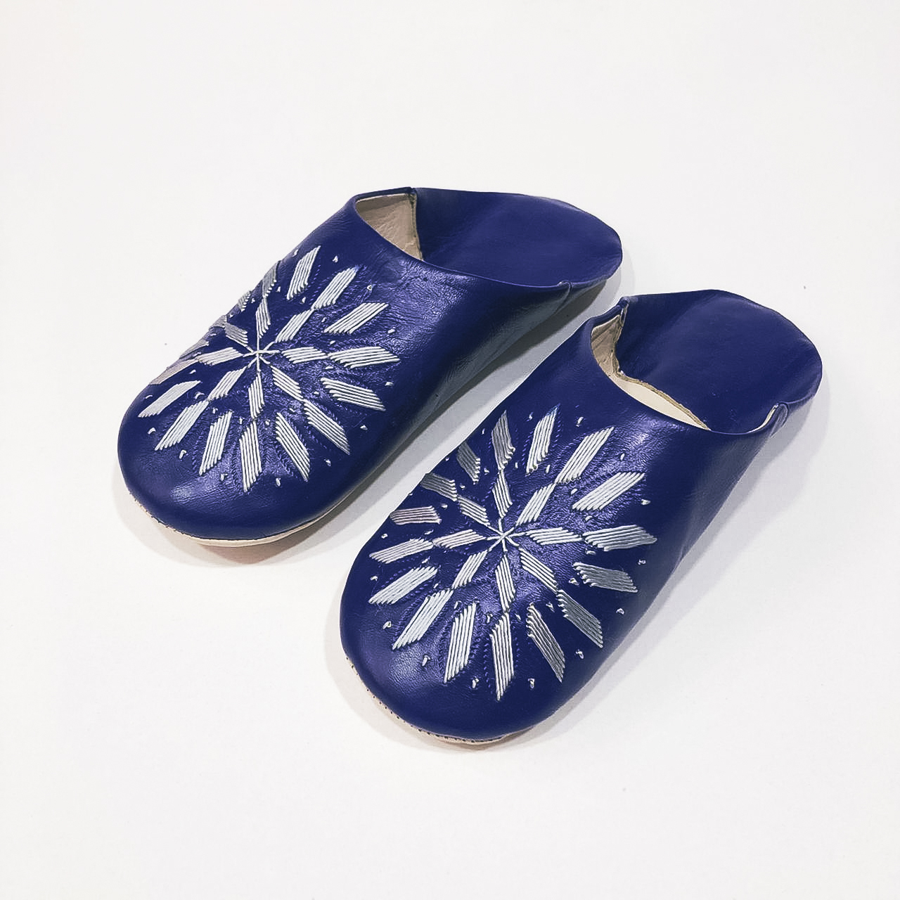 柏柏手工鞋 ｜湛藍小花 - 圓｜摩洛哥