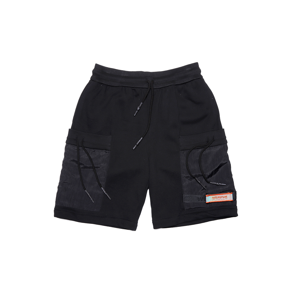 抽繩棉短褲 - 黑