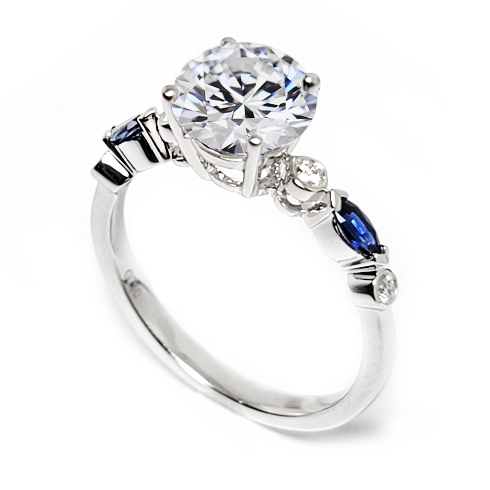 18K白金馬眼型藍寶石鑽石戒指托