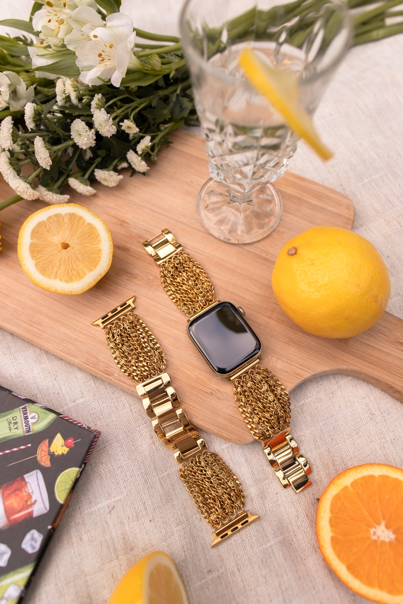 Apple Watch 不鏽鋼復古多層次鏈條錶帶（金色）