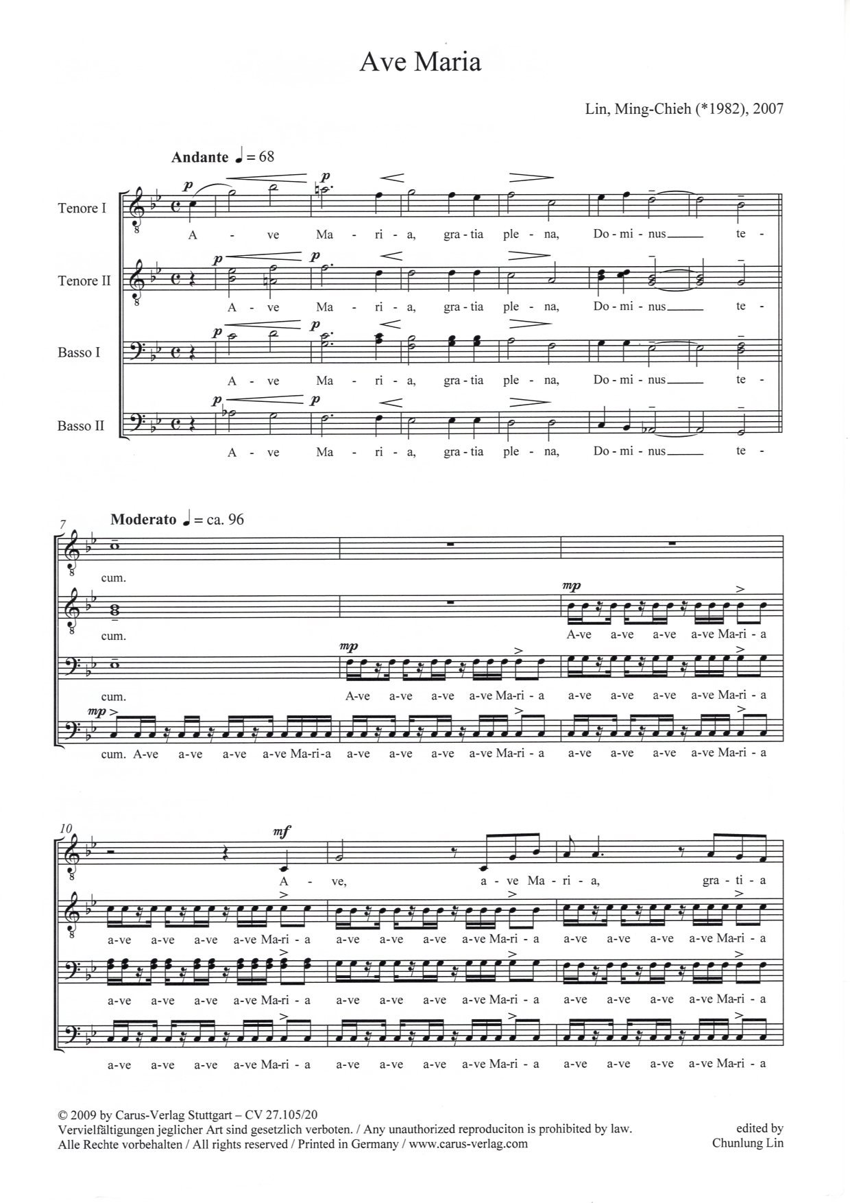 【男聲四部】《Ave Maria》