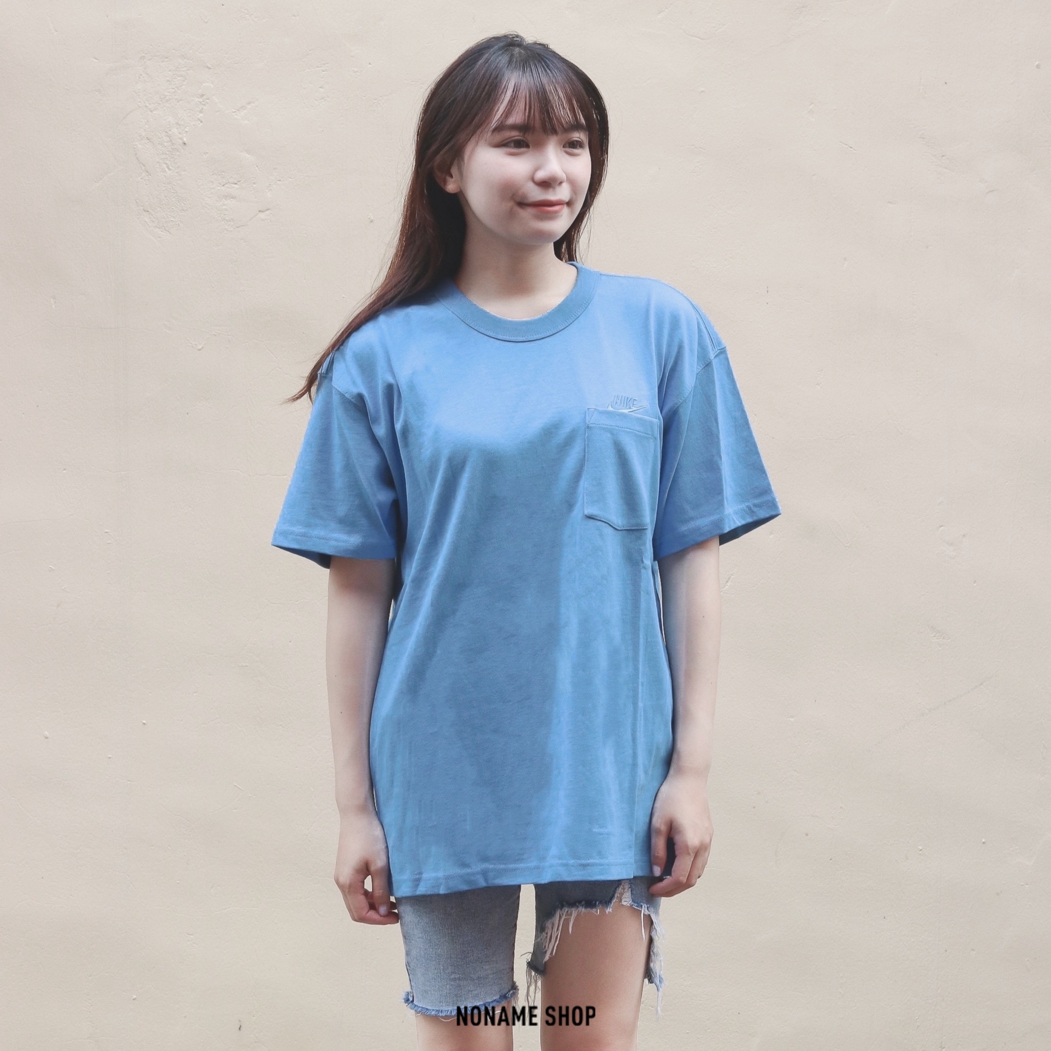 💥出清特價💥 NIKE NSW Swoosh 經典 字勾 厚磅 口袋 刺繡 短袖 短T 短TEE 藍 (男款)