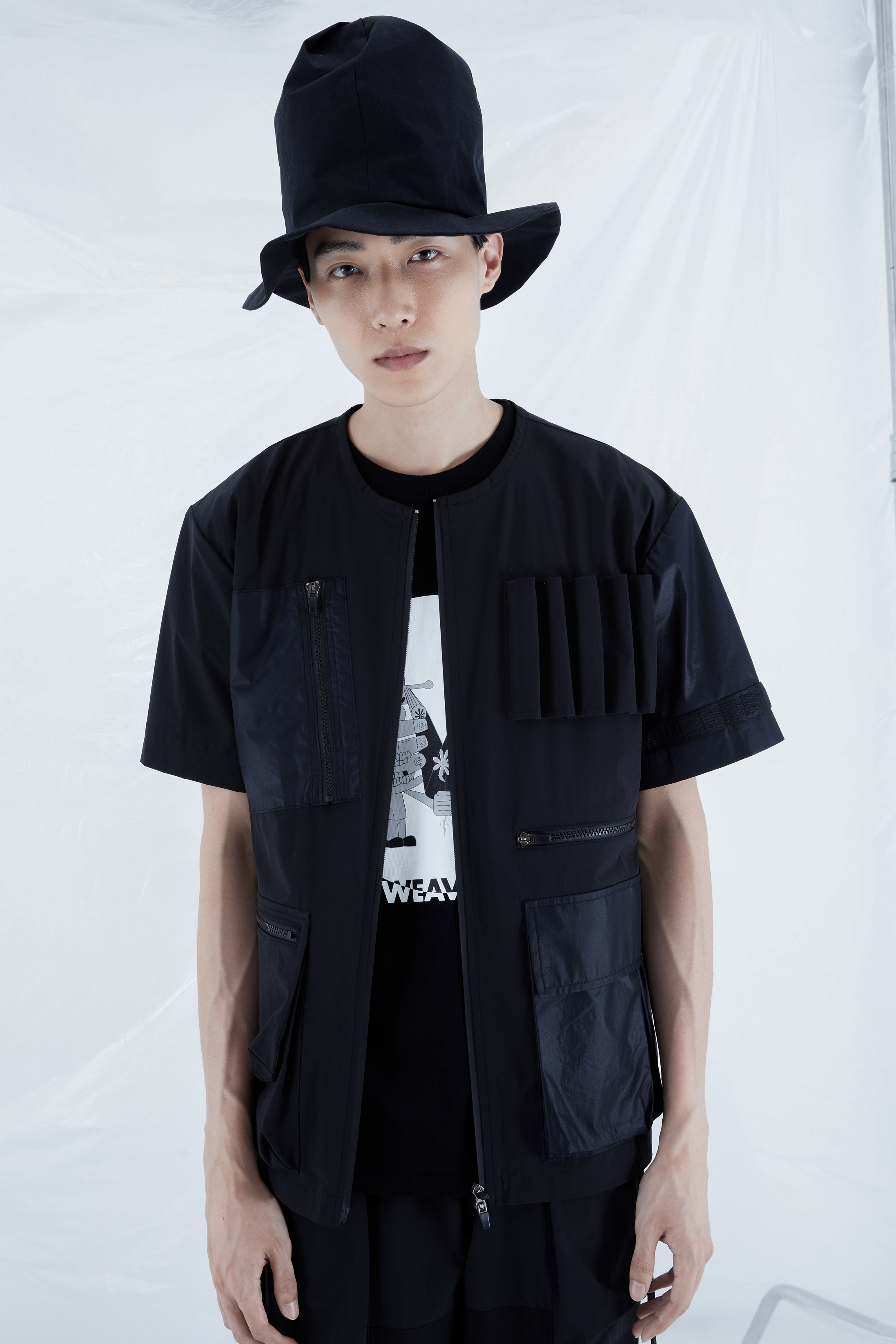 多口袋拉鍊上衣 - 黑