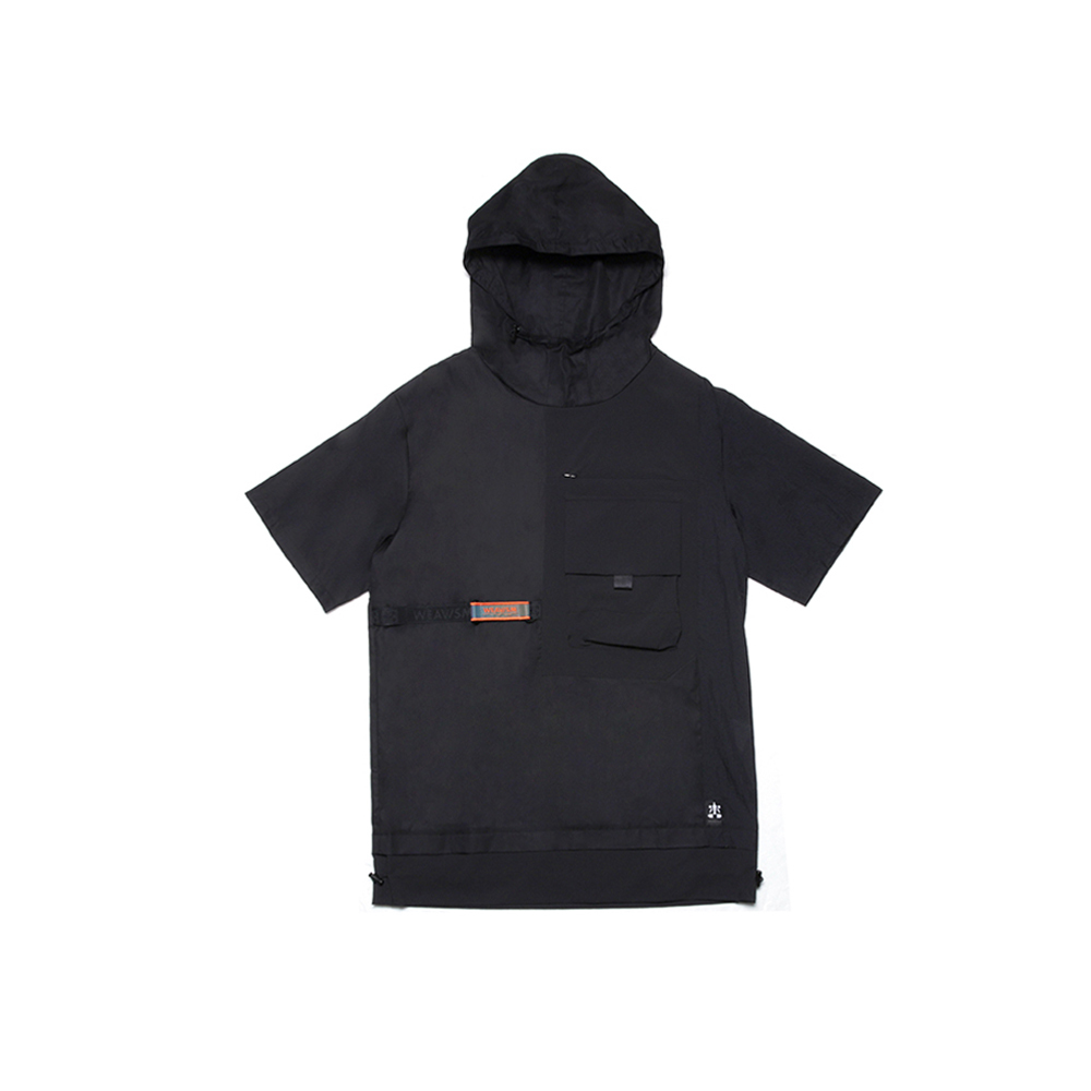 立體口袋連帽上衣 - 黑