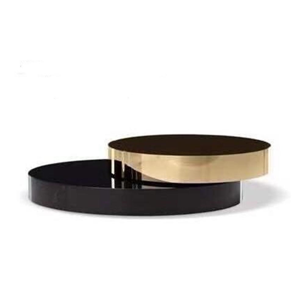 1132 雙層圓几︱香檳金+黑玻黑烤漆