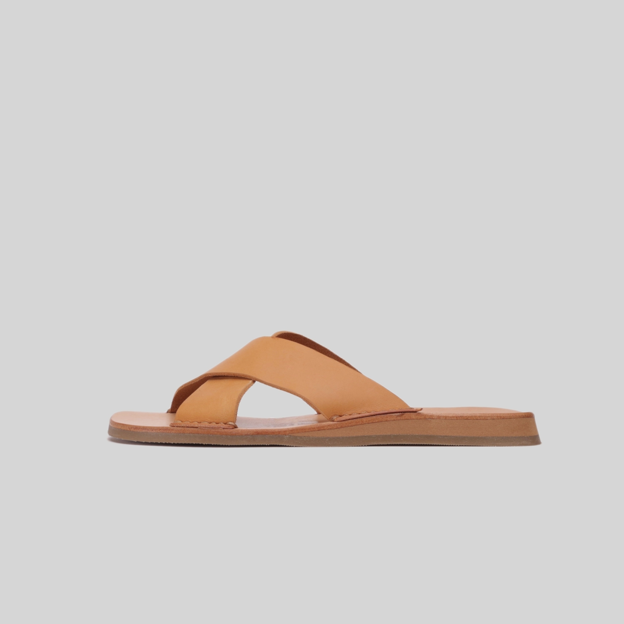 VT38橘棕 Greek X 手縫植鞣革交叉涼拖