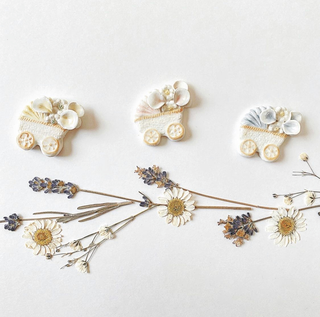 [手作家] 土陶瓷花卉手推推車髮圈插