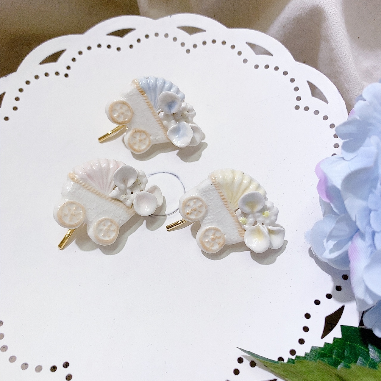 [手作家] 土陶瓷花卉手推推車髮圈插