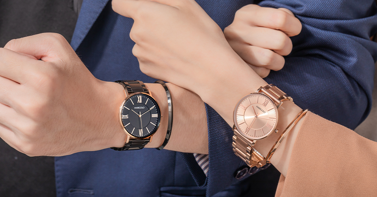 對錶對飾4入禮盒-Brilliant粉膚面玫金框-鍊帶玫金+黑面玫金框-鍊帶黑+斜面C型環-黑/玫瑰金