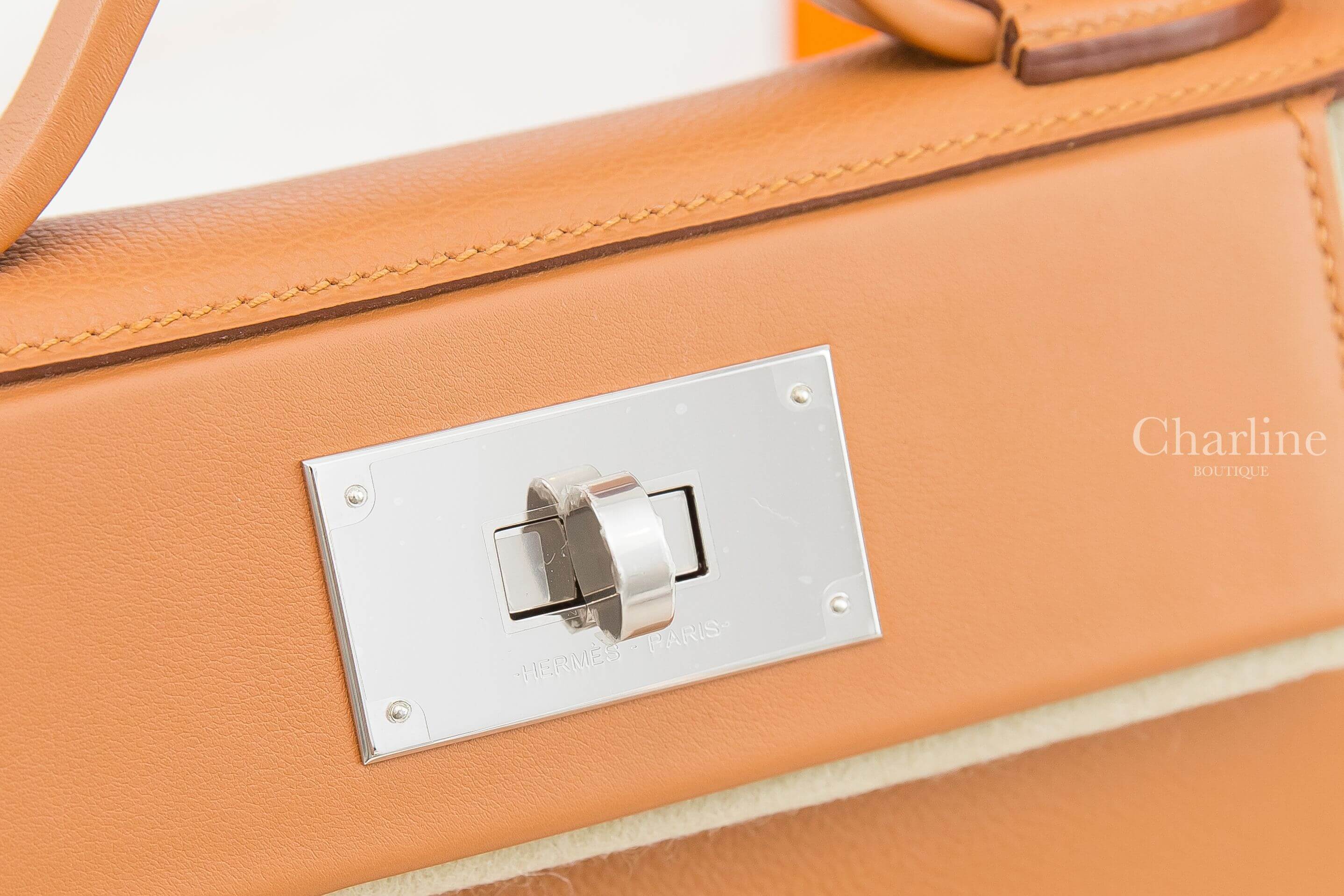 Hermès Mini Kelly 24/24 21 37 Gold Evercolor 焦糖色銀釦手提肩背包