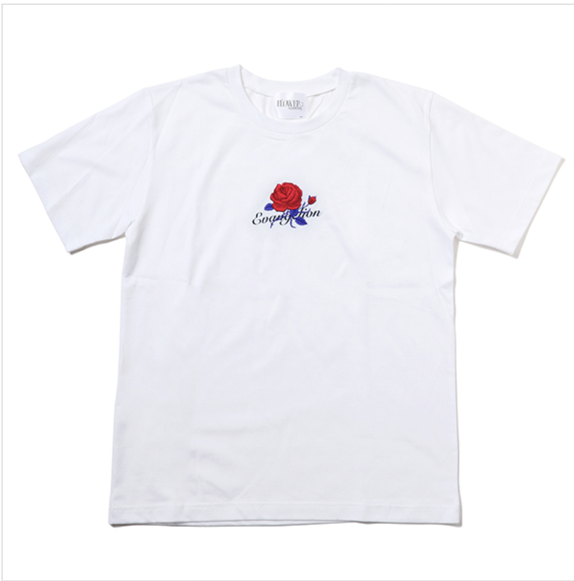 【FLOWER by RADIO EVA 028】EVA-01 Flower Embroidery T-Shirt/WHITE（初号機覚醒ローズ）/S/M（T-Shirt）