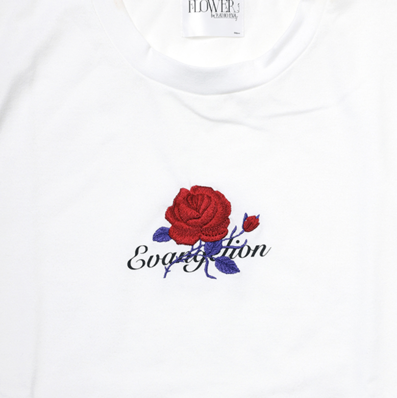 【FLOWER by RADIO EVA 028】EVA-01 Flower Embroidery T-Shirt/WHITE（初号機覚醒ローズ）/S/M（T-Shirt）