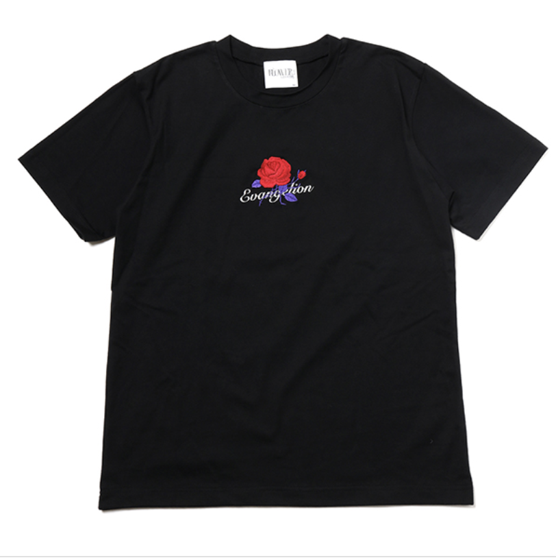 【FLOWER by RADIO EVA 028】EVA-01 Flower Embroidery T-Shirt/BLACK（初号機覚醒ローズ）/S/M（T-Shirt）
