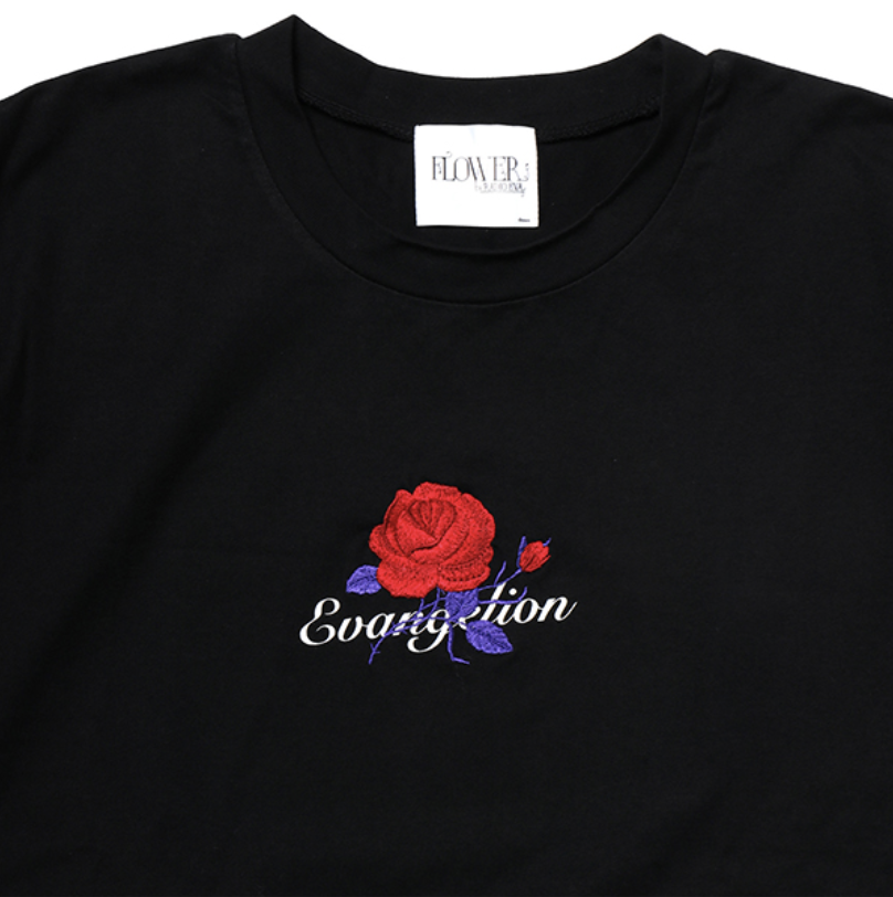 【FLOWER by RADIO EVA 028】EVA-01 Flower Embroidery T-Shirt/BLACK（初号機覚醒ローズ）/S/M（T-Shirt）