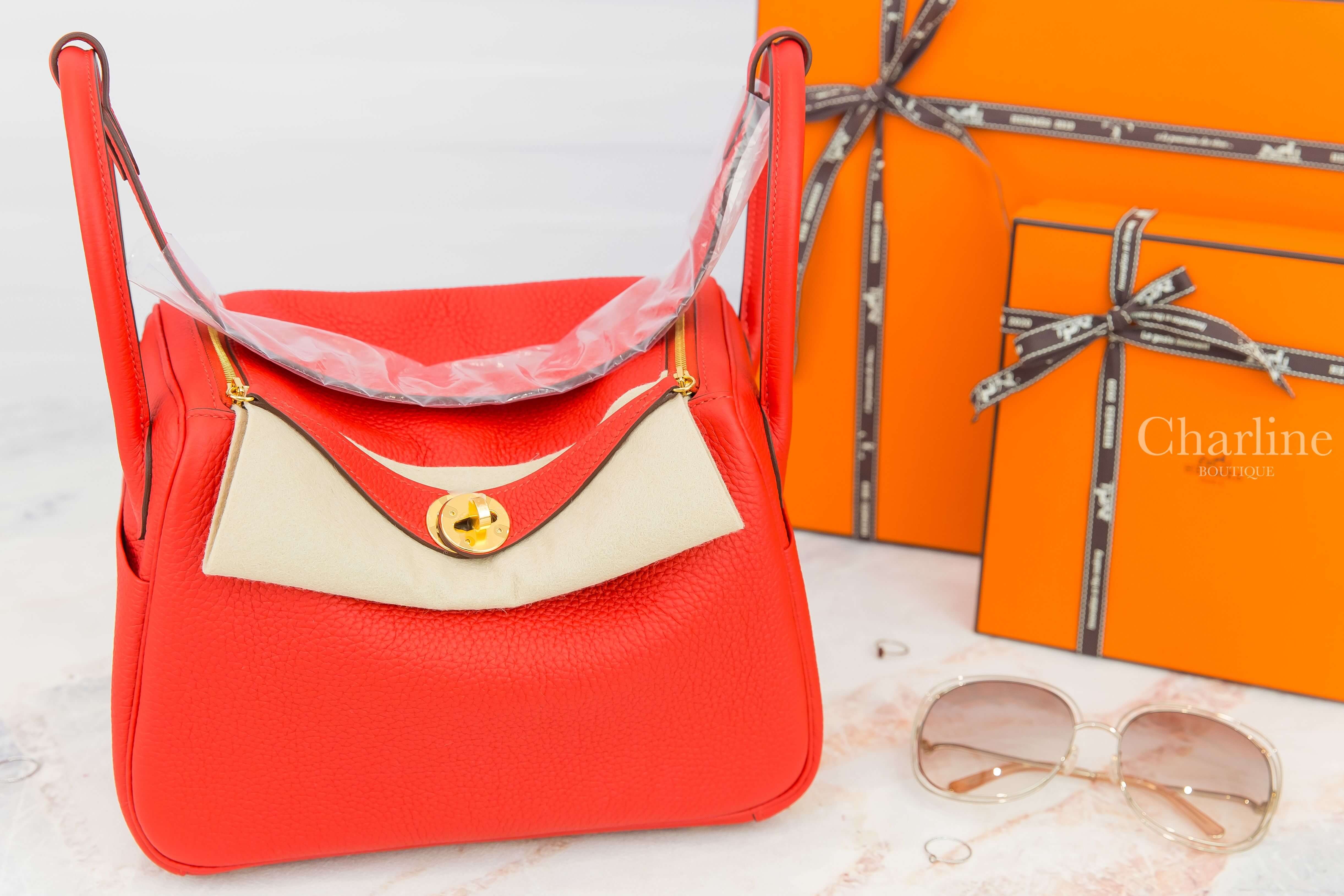 Hermès Lindy 26cm S5 Rouge Tomate Taurillon Clemence 蕃茄紅金釦