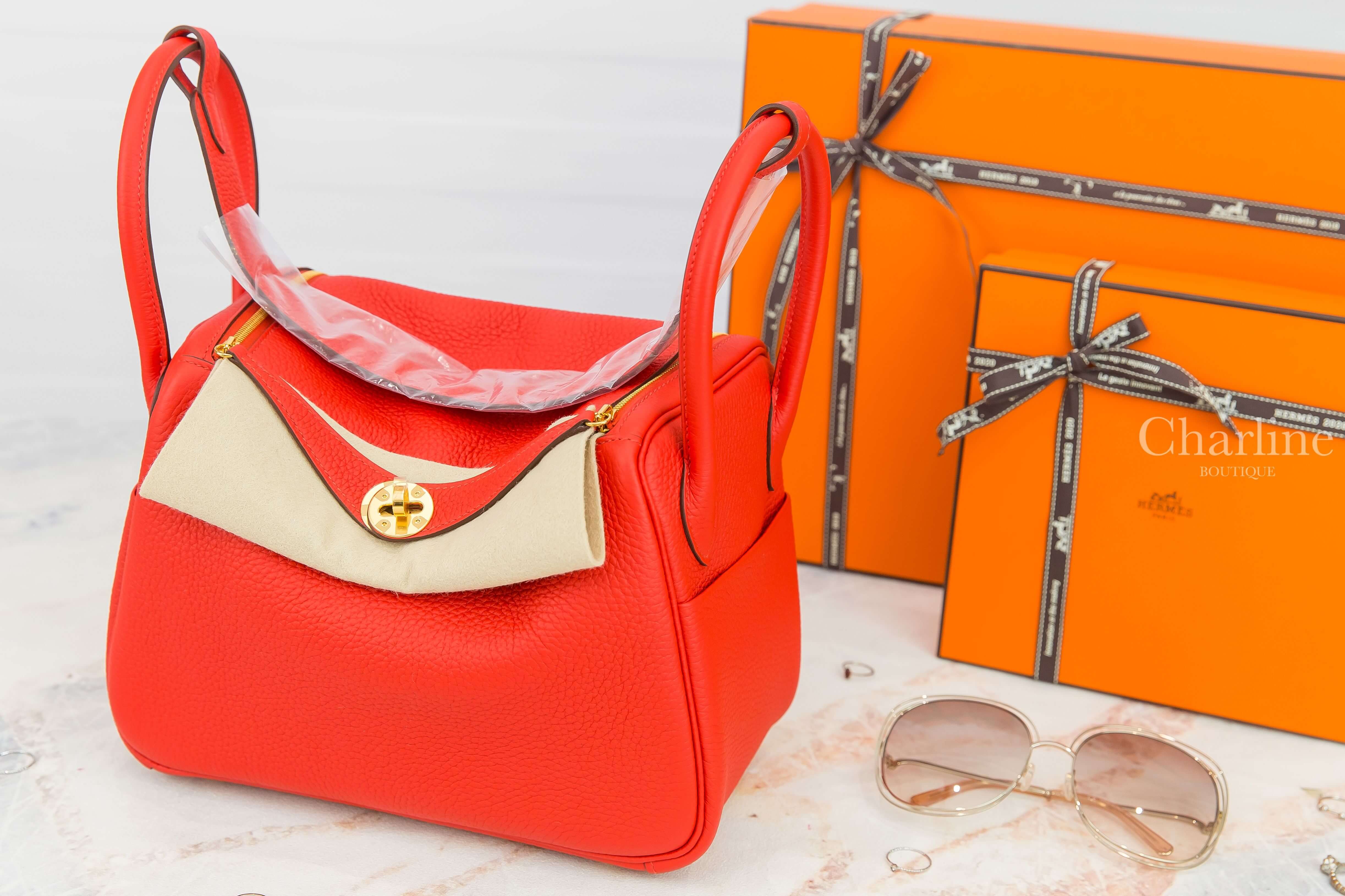 Hermès Lindy 26cm S5 Rouge Tomate Taurillon Clemence Z刻蕃茄紅金釦-Charline Boutique 精品代購
