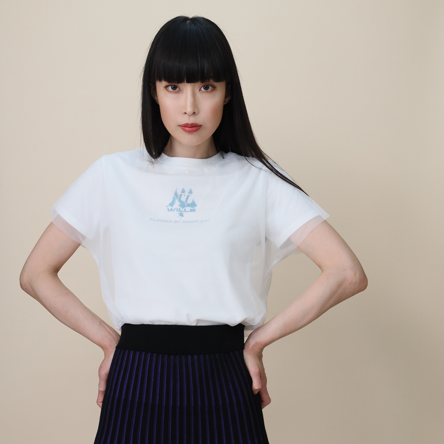 FLOWER by RADIO EVA 025】EVANGELION Tulle T-Shirt/WHITE