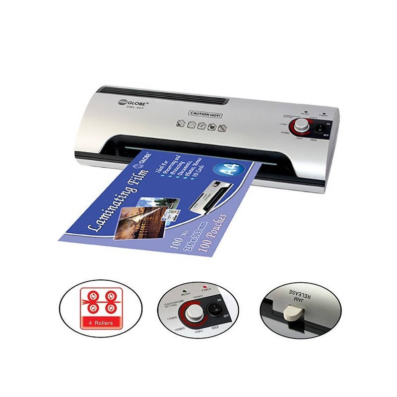 Globe DWL-4CF A4 過膠機 (四滾輪可調溫 冷/熱裱功能)