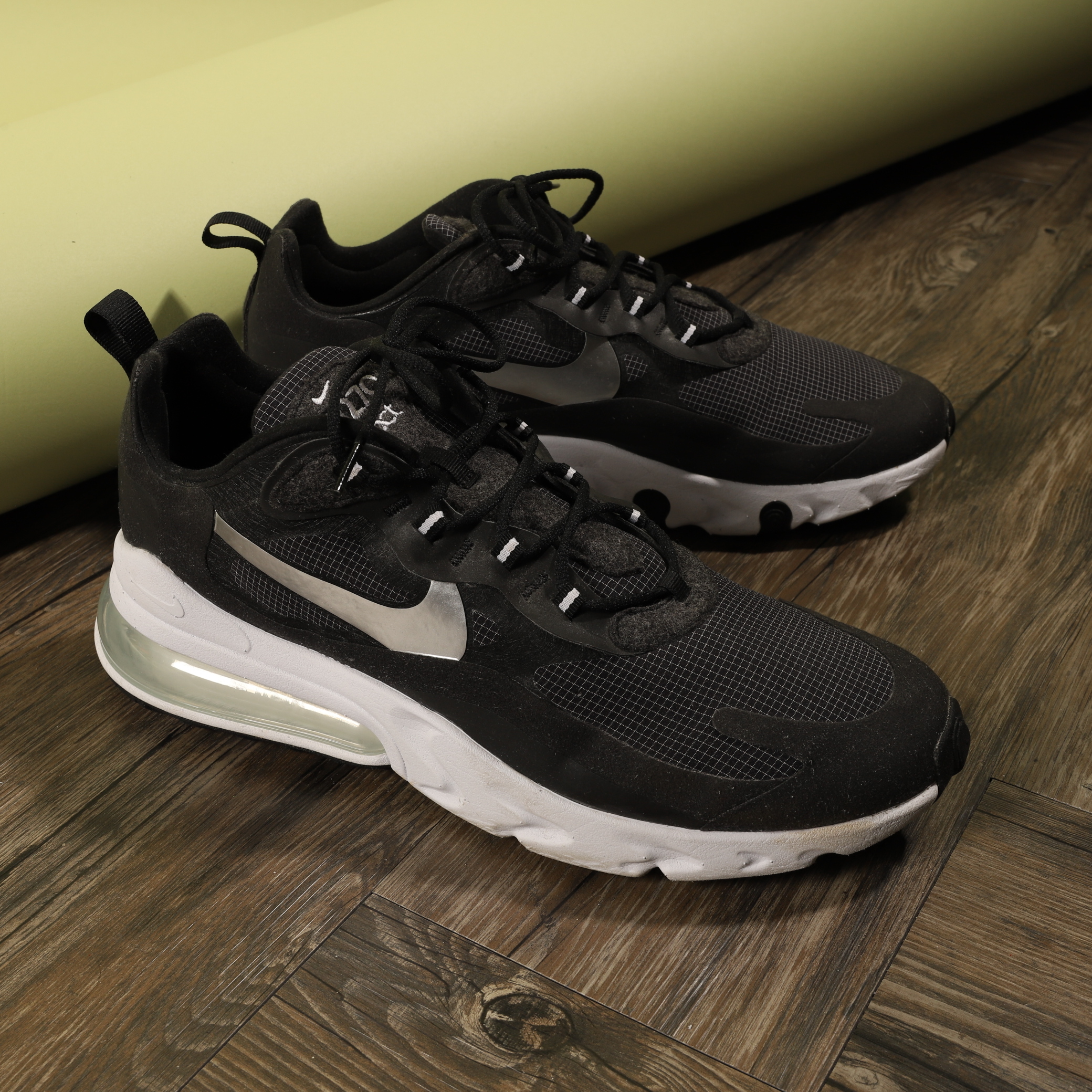 二手 US12/30CM NIKE AIR MAX 270 REACT 黑色 銀勾 網格 氣墊 休閒鞋【CQ4598-071】