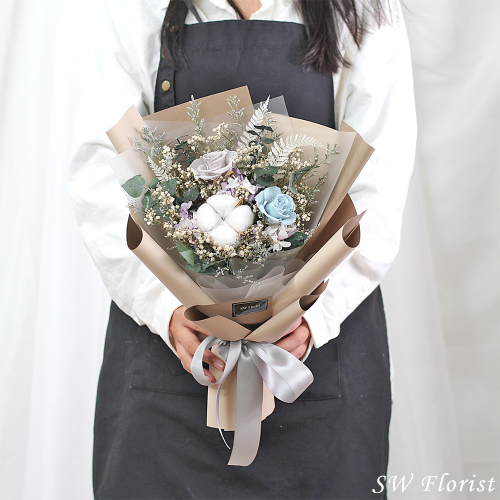 |流行雙重奏-莫蘭迪-滿天星花束-乾燥花束-芋香奶茶-大型|