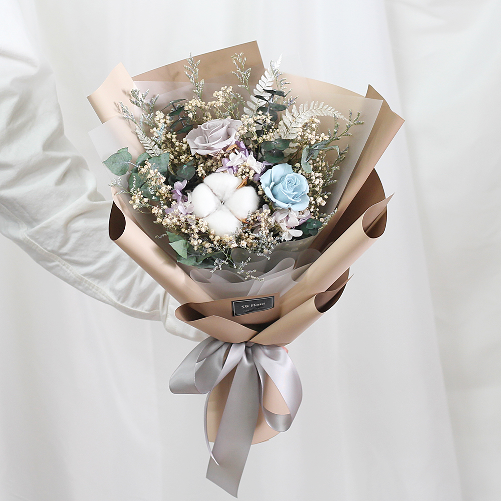 |流行雙重奏-莫蘭迪-滿天星花束-乾燥花束-芋香奶茶-大型|