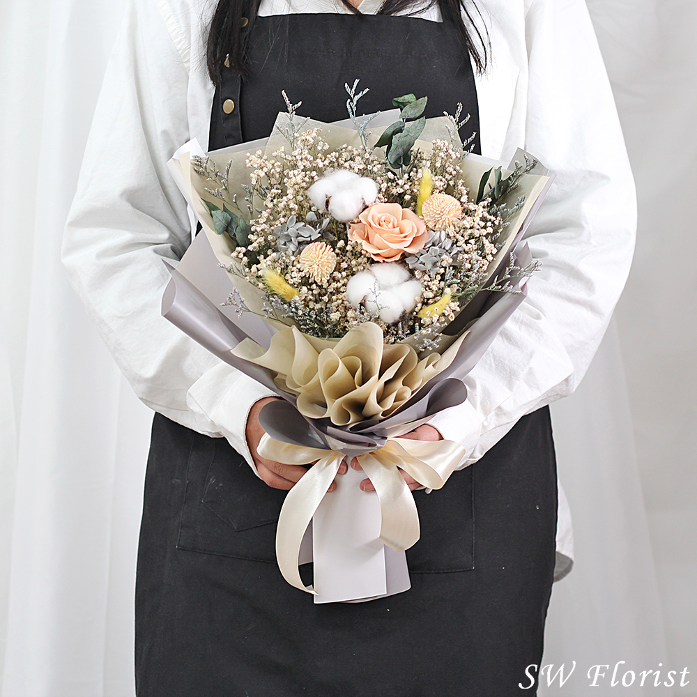 |流行多重奏-莫蘭迪-滿天星花束-乾燥花束-泰式奶茶-大型|