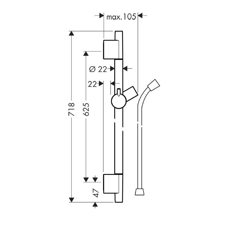 hansgrohe Unica 'S Puro 28632, -000 Sliding Bar with Hose