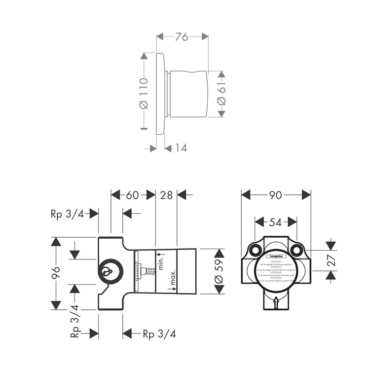hansgrohe 15932, -000 + 15930, -180 Diverter valve for concelaed installation