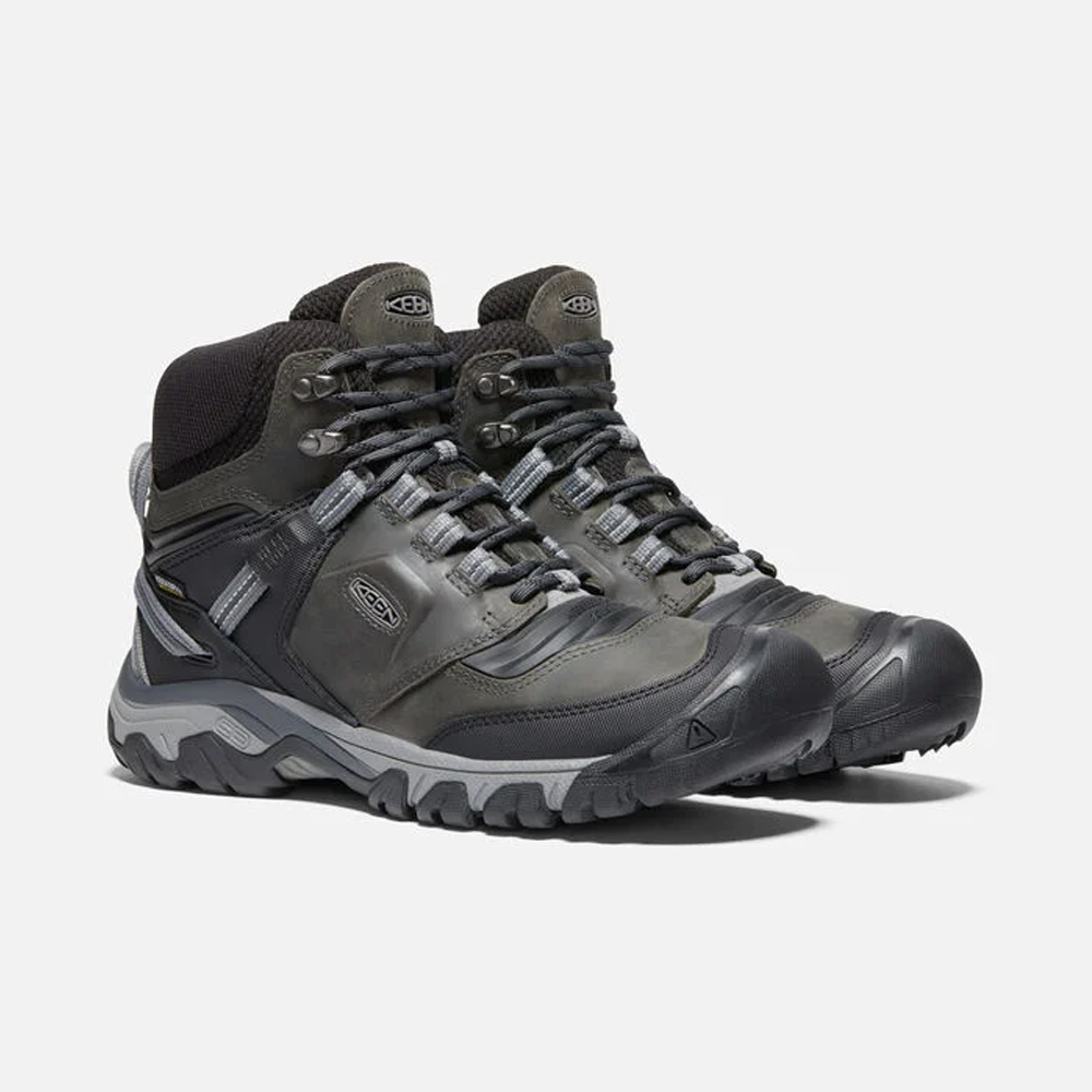 KEEN 男款 RIDGE FLEX MID WP 中筒登山健行鞋 黑/灰