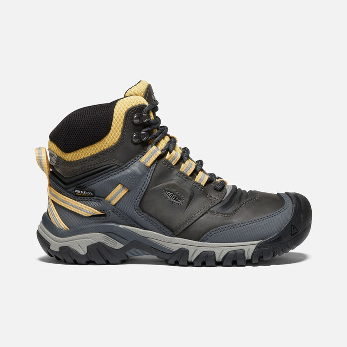 KEEN 女款 RIDGE FLEX MID WP 中筒登山健行鞋 深灰/黃