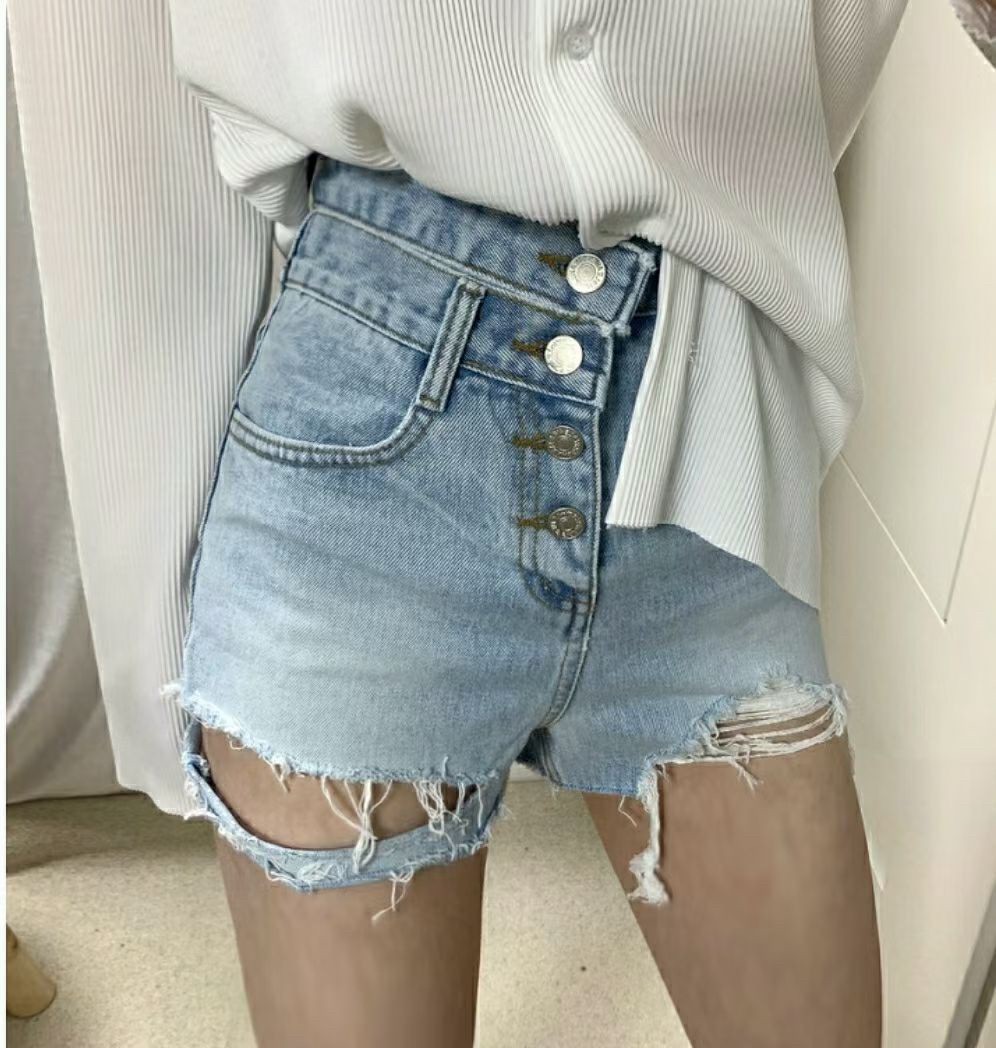 7143高腰破壞風設計牛仔短褲