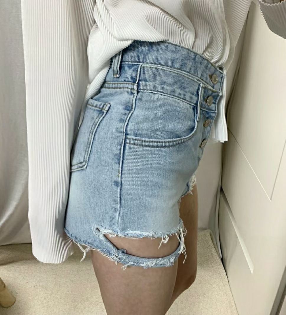 7143高腰破壞風設計牛仔短褲