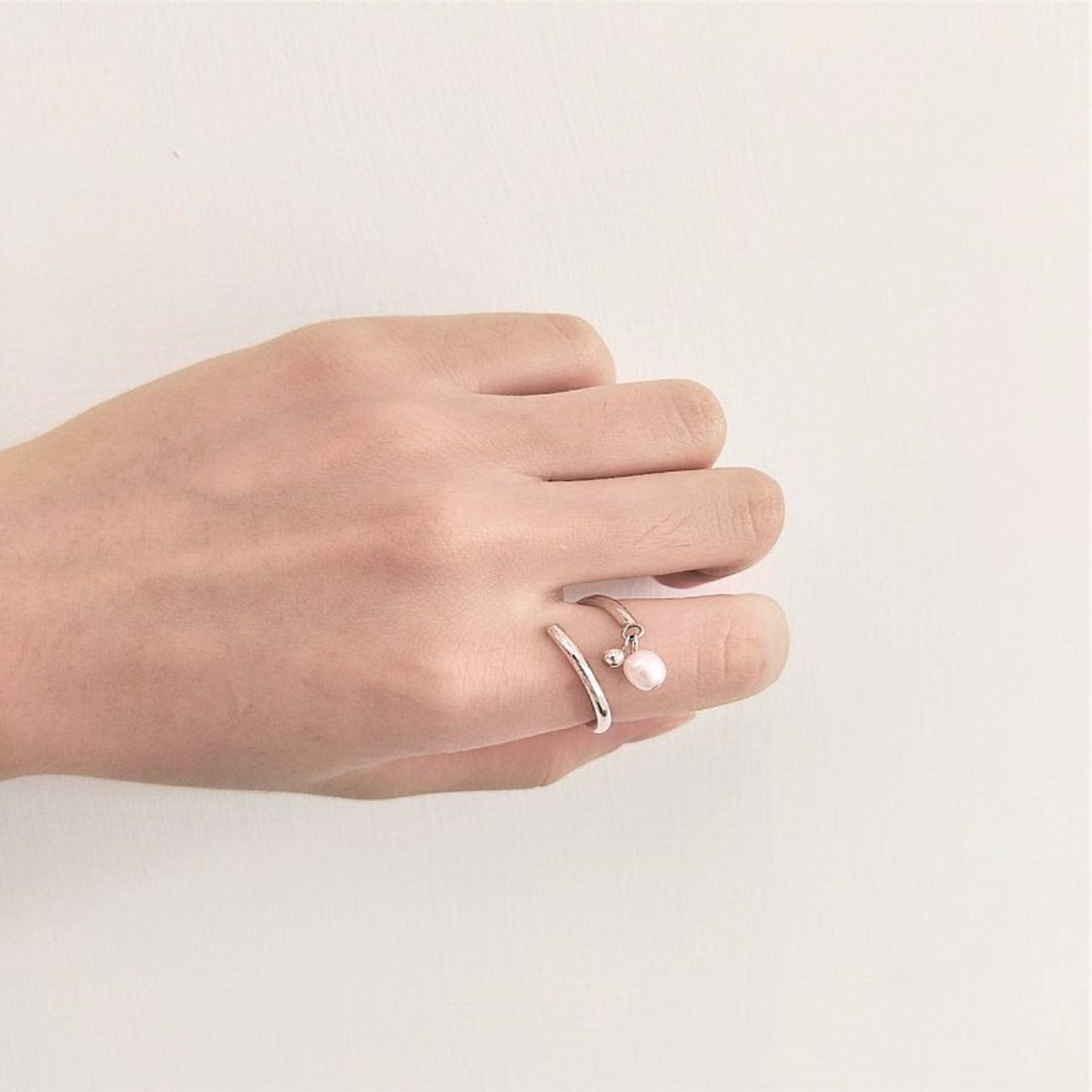 │輕奢│垂墜感 • 珍珠迴圈 • 開口戒指 • 純銀戒指