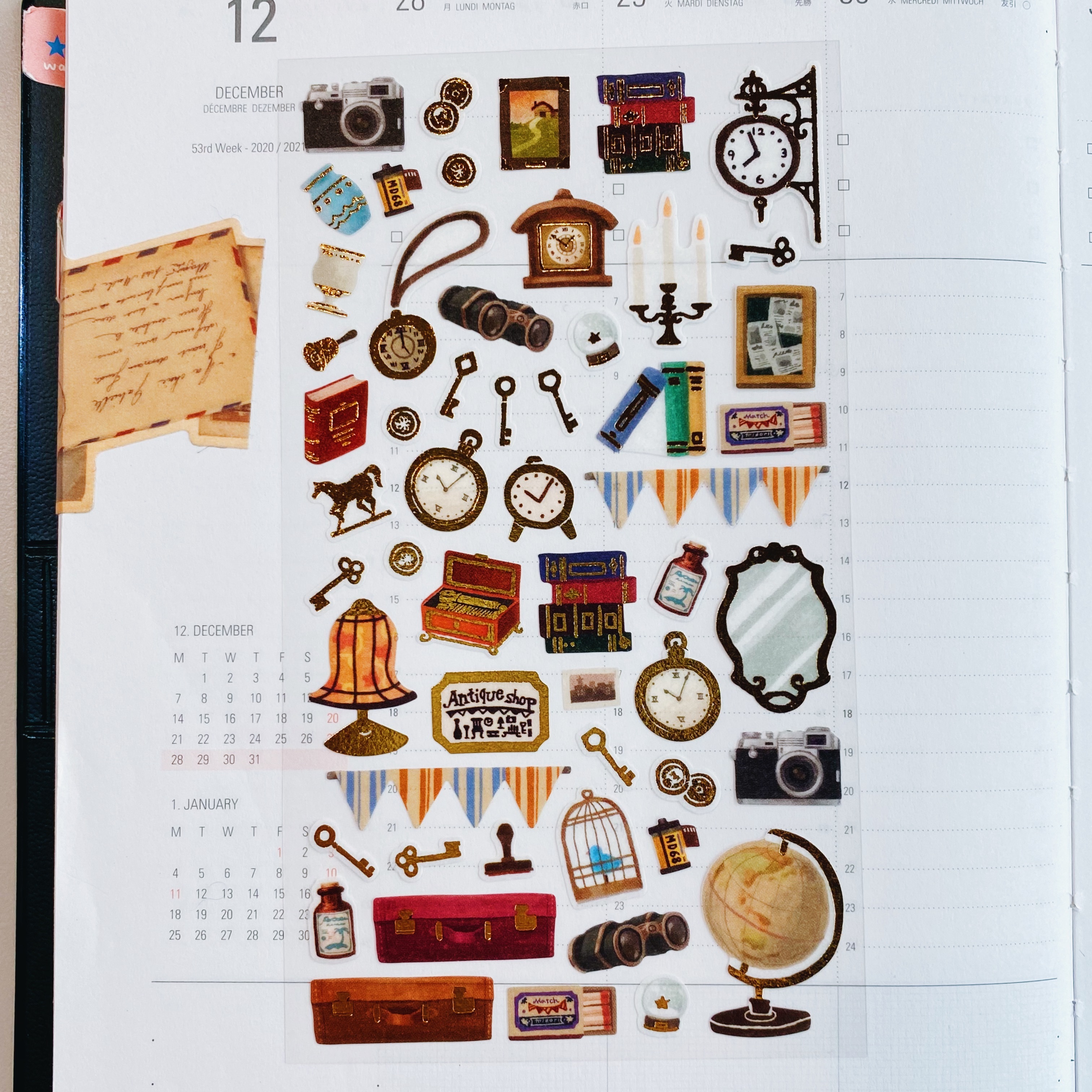 MIDORI 古董品 水彩和紙貼紙