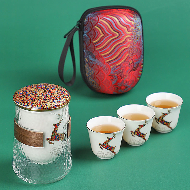 福鹿臨門 陶瓷功夫茶壶随身茶杯