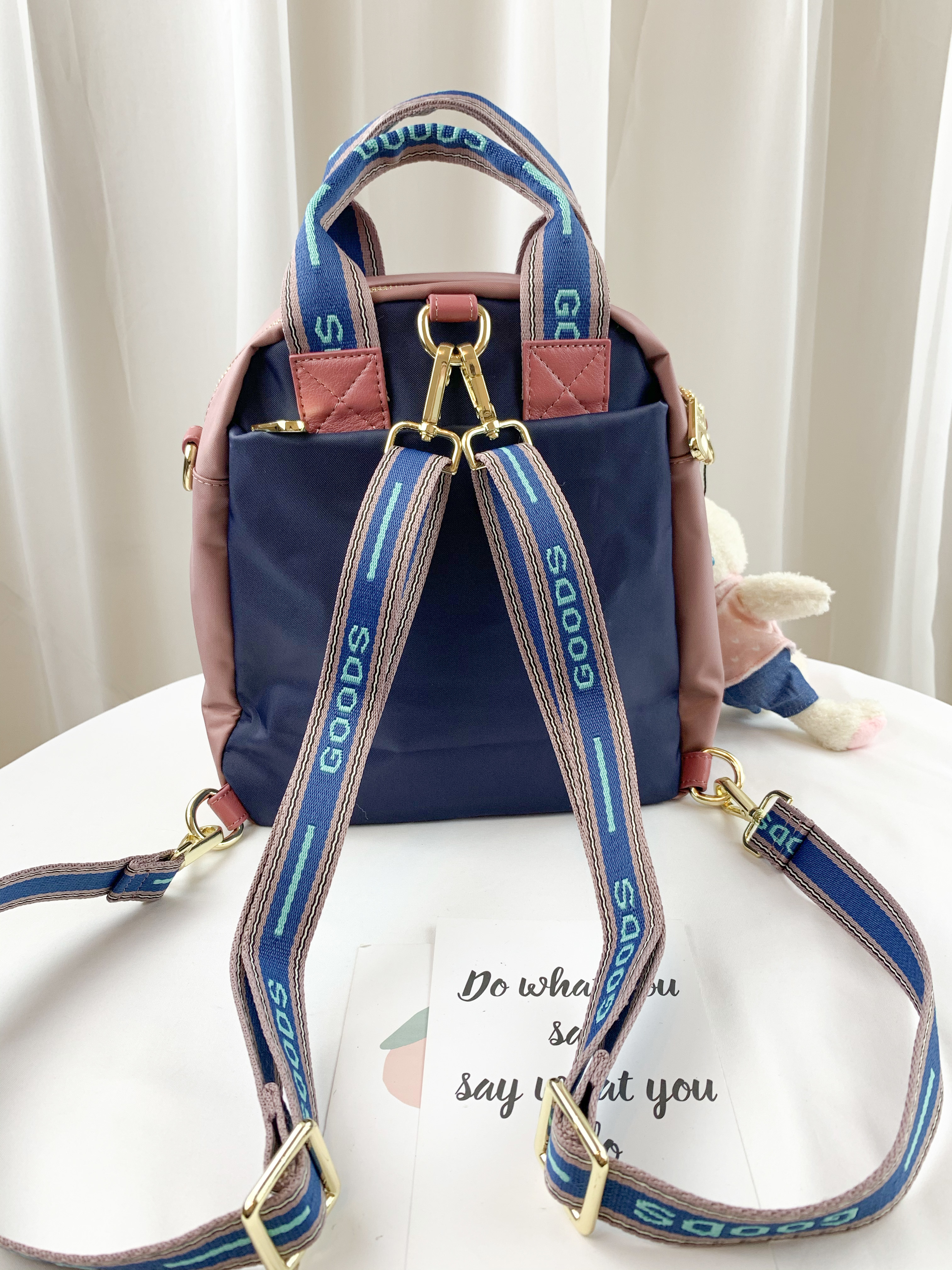 GOODS 織帶藍粉 防潑水三用後背包 / 側背包 / 手提包    #2750