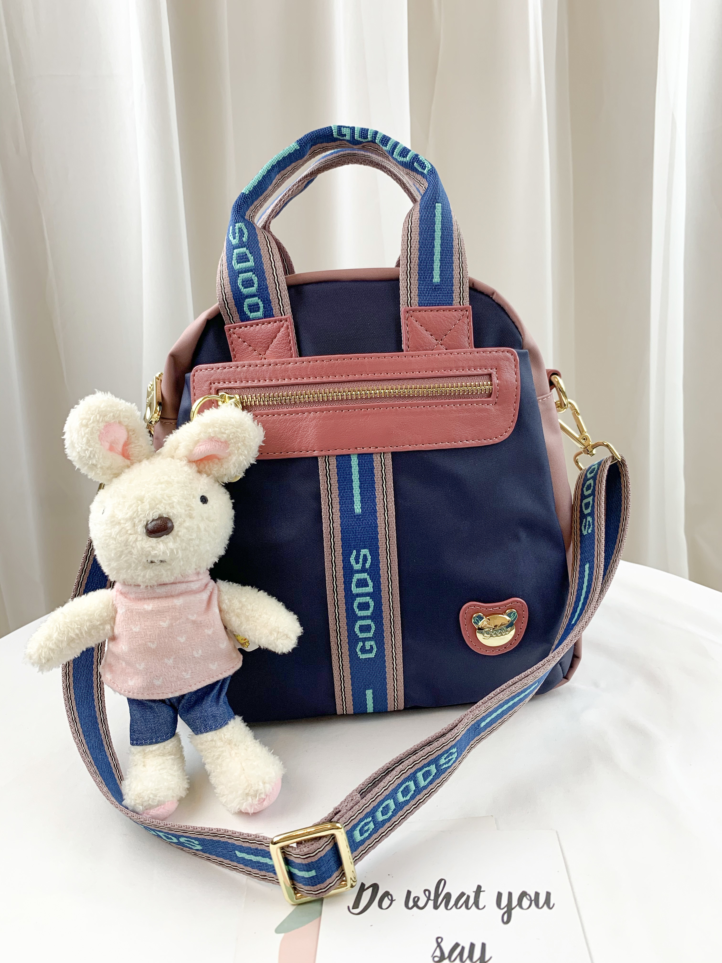 GOODS 織帶藍粉 防潑水三用後背包 / 側背包 / 手提包    #2750