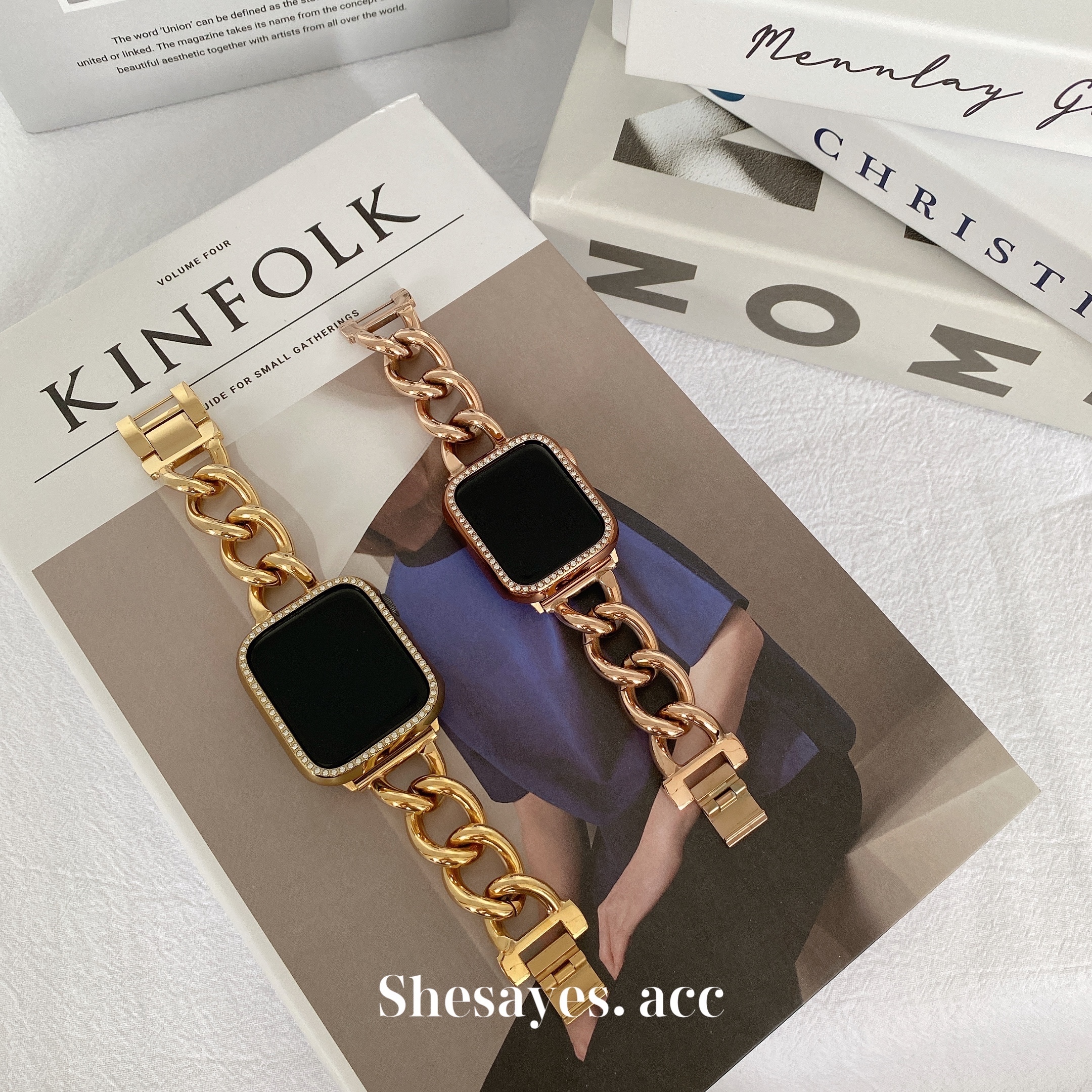 APPLE WATCH不鏽鋼個性粗鍊錶帶[金色/玫瑰金]