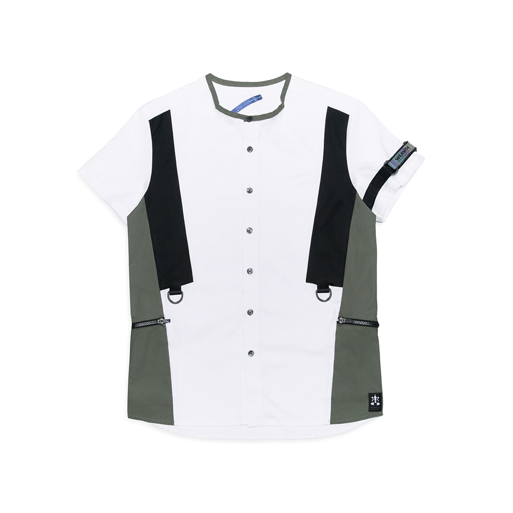 斜剪接短袖襯衫 - 白